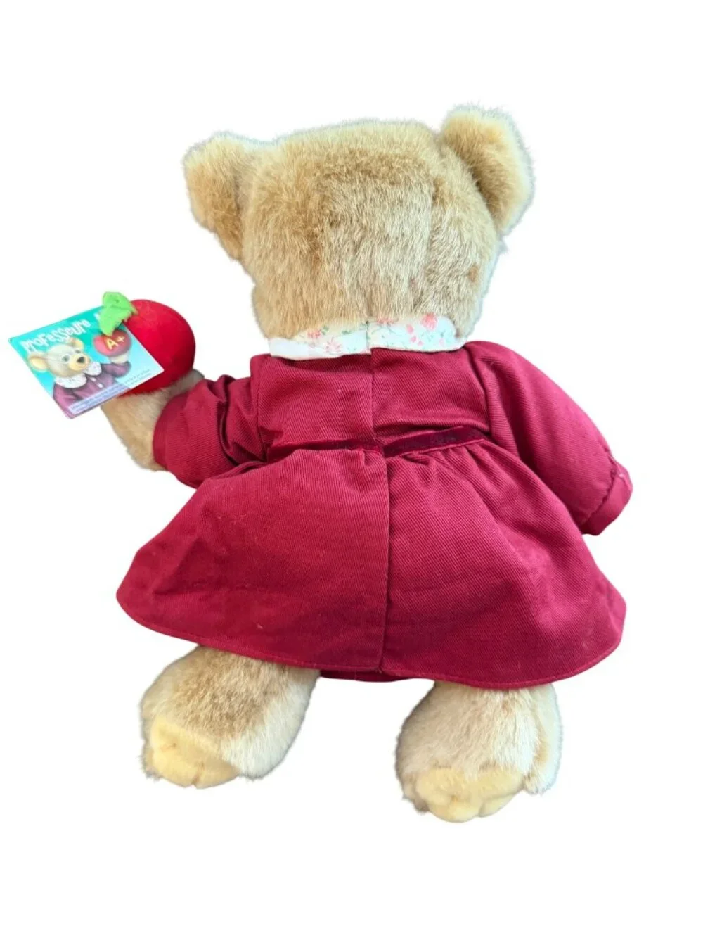 Vintage Professor Bear Plush Teacher Teddy A+ Apple Glasses Red Dress Stuffed An